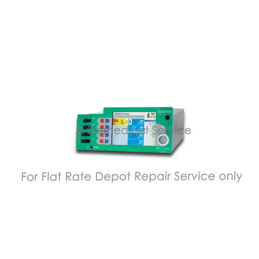 Green and white Conmed Beamer CE600 medical equipment with digital display showing patient data for repair service