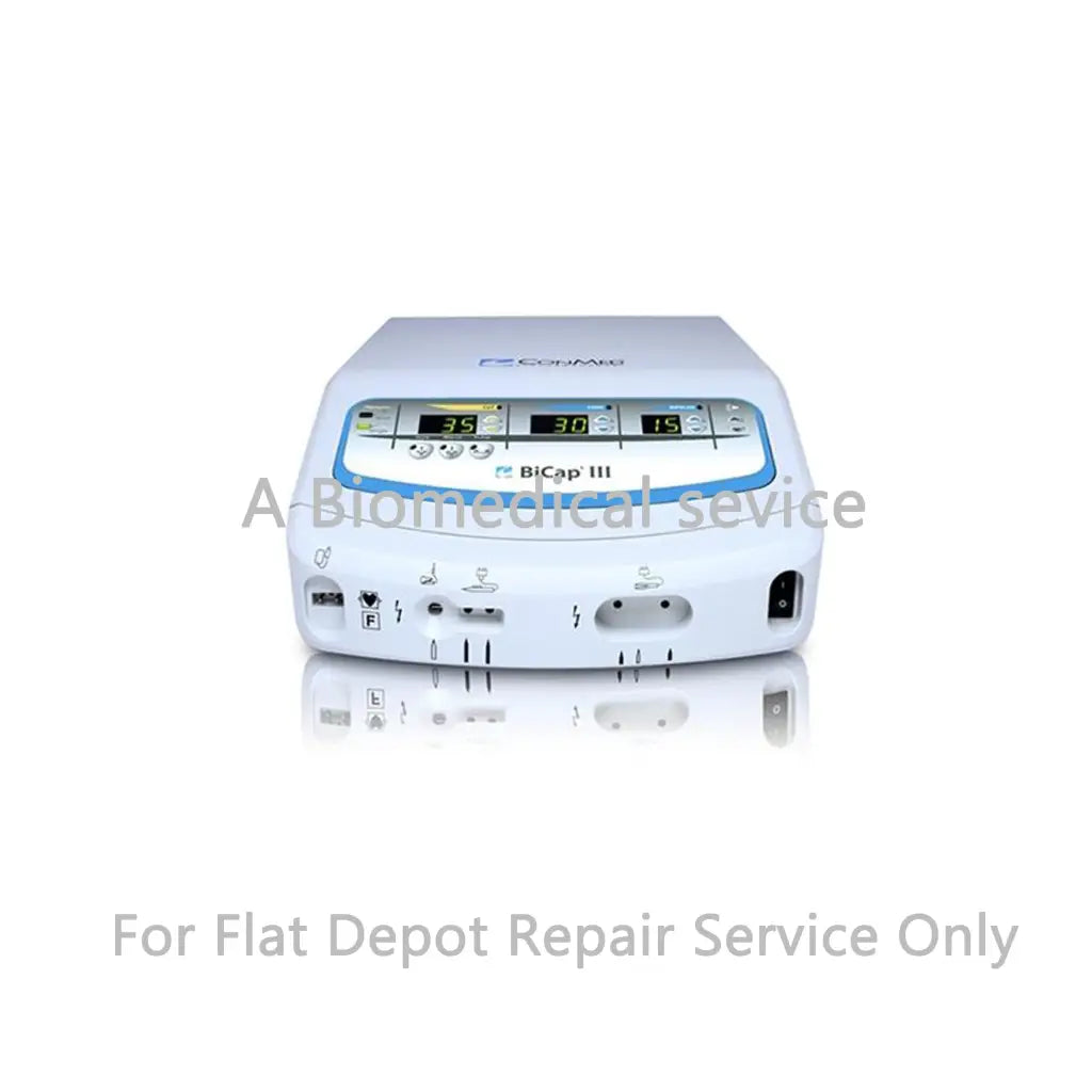 White and blue conmed bicap iii electrosurgical unit with digital display for medical equipment repair service