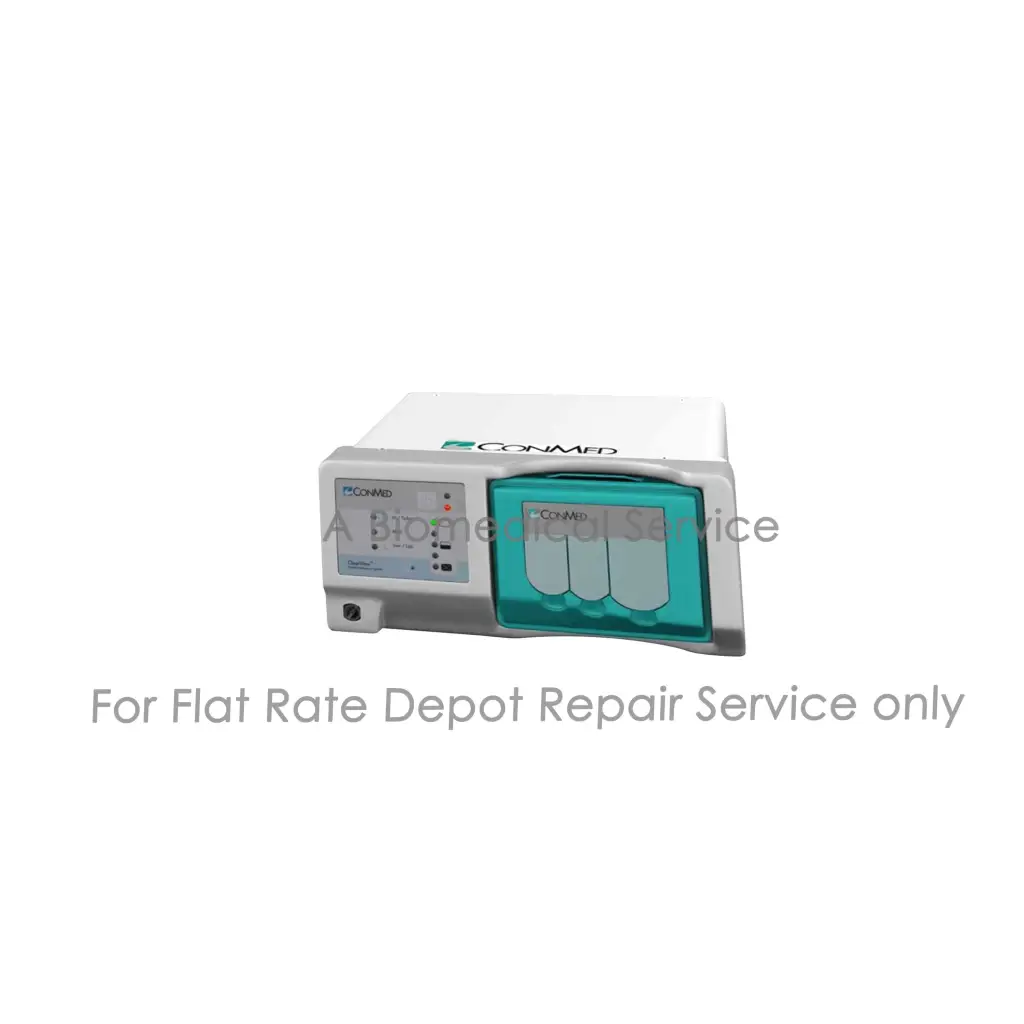 White and teal conmed clearview medical equipment with digital control panel and three transparent compartments for repair service