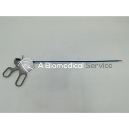 Silver conmed detachatip ii multi-use standard handle surgical instrument with long blue shaft and curved handles
