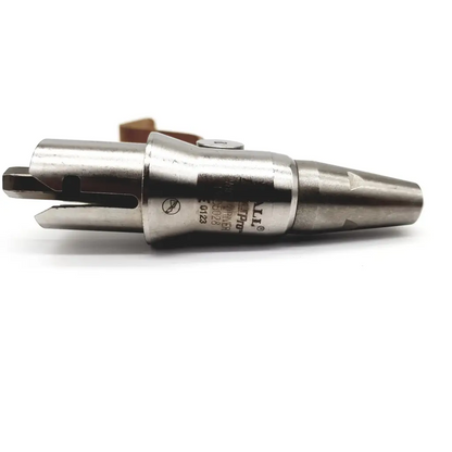 Silver metallic cylindrical conmed-hall powerpro wire drvier attachment pro5028 with tapered end and notched cutting head