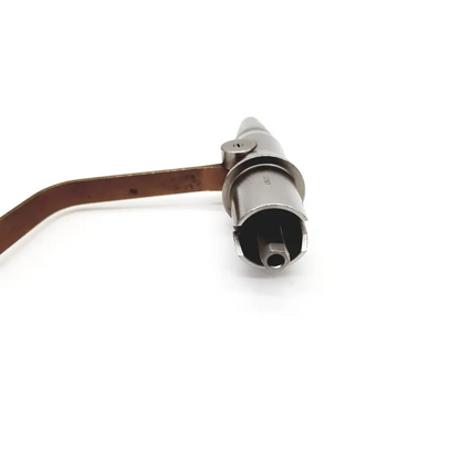 Silver metal drill bit with brown leather strap handle for conmed-hall powerpro wire drvier attachment pro5028