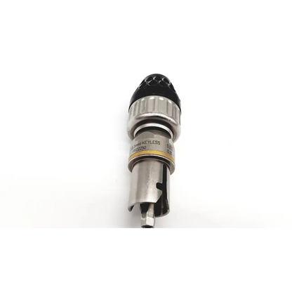 Silver and black conmed hall pro2250 keyless chuck drill bit with textured grip and engraved metallic markings