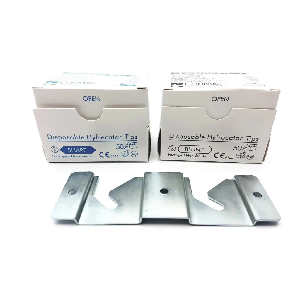 Silver metallic sharp and blunt disposable hyfrecator tips for conmed hyfrecator desiccator unit with push pencil handpiece