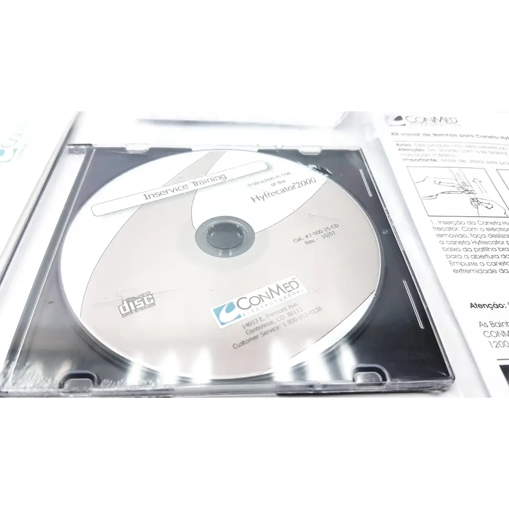 Silver conmed hyfrecator training cd in clear case for desiccator unit with push pencil handpiece 2006 model