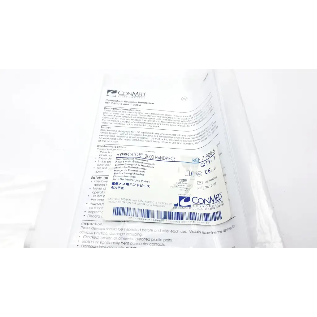 White plastic push pencil handpiece with barcode label for conmed hyfrecator 2000 desiccator unit medical use