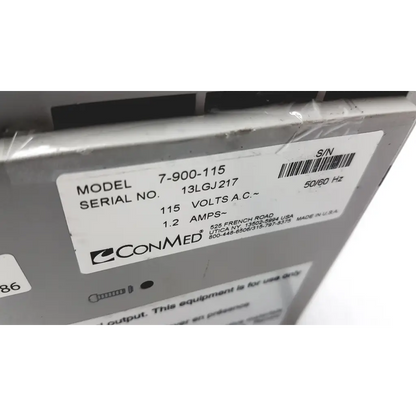 Image of gray conmed hyfrecator 2000 esu high-frequency desiccator with white label and attached power cord