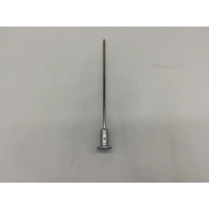 Silver surgical needle with cylindrical handle and sharp tip from conmed linvatec ql6102 quicklatch conical obturator