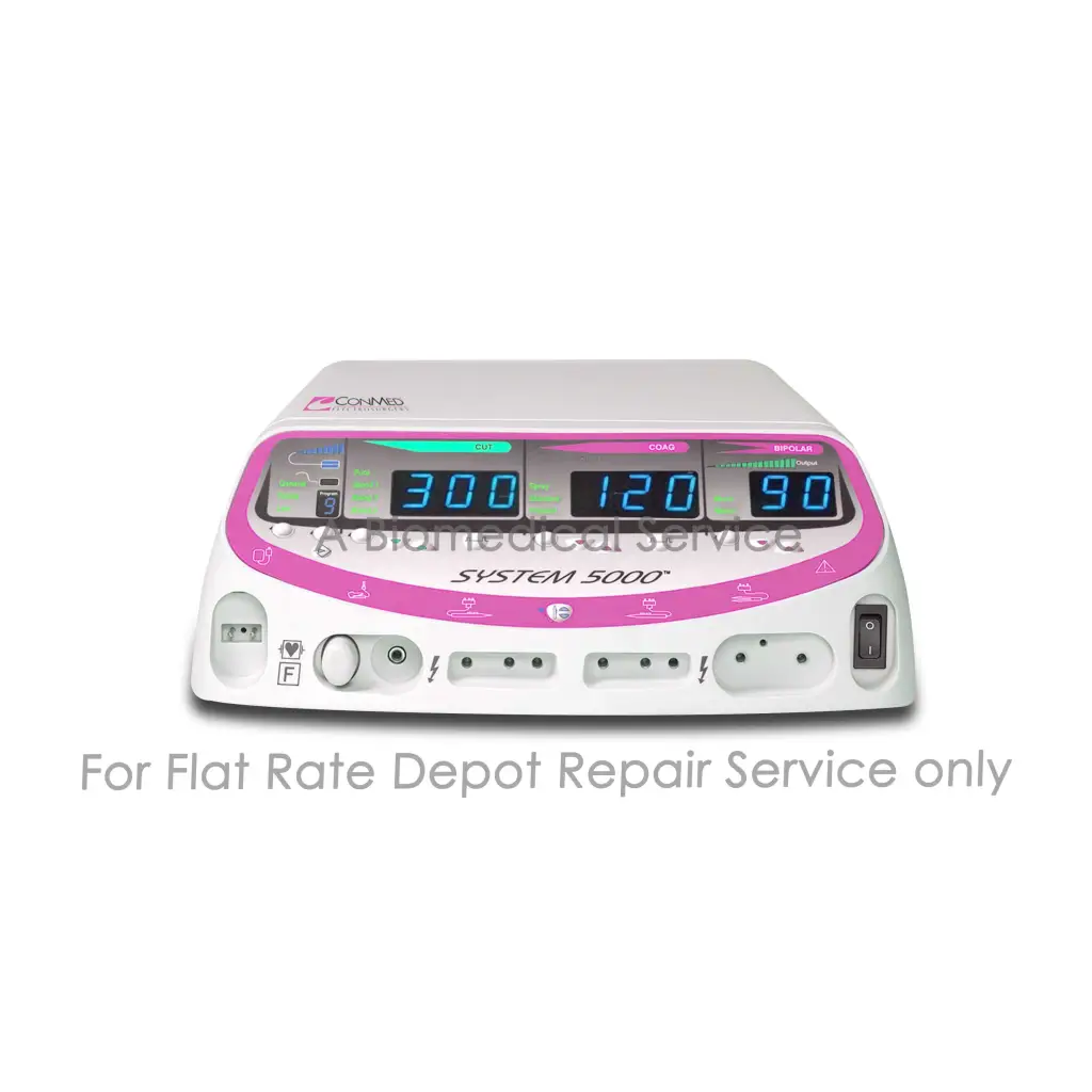 Conmed system 5000 electrosurgical unit repair service with white and pink medical equipment and digital display settings