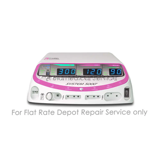 Conmed system 5000 electrosurgical unit repair service with white and pink medical equipment and digital display settings