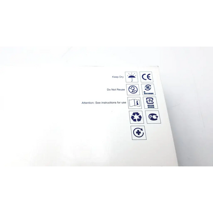 White convatec esteem drainable pouch packaging with blue care and safety symbols showing the back side