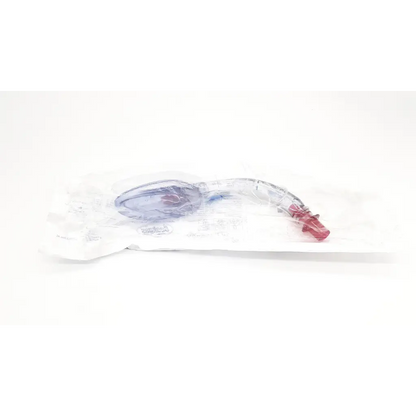 Clear plastic cookgas air-q 3.5 intubating laryngeal airway with red connector and blue internal components