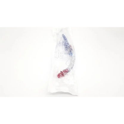 Clear plastic-wrapped Cookgas Air-Q 3.5 intubating laryngeal airway with blue and red intravenous catheter components