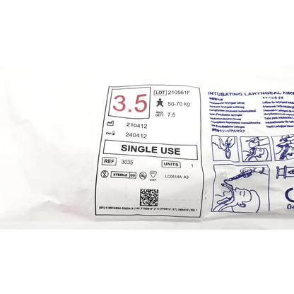 Cookgas air-q 3.5 sterile single-use intubating laryngeal airway with multilingual instructions on packaging