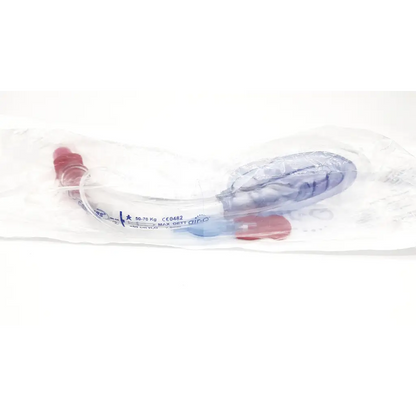 Blue and red pediatric cookgas air-q 3.5 intubating laryngeal airway in clear plastic packaging