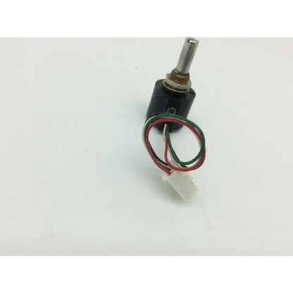 Black cylindrical copal rec20-25-201-1b rotary encoder optical with metallic shaft and red green white wires