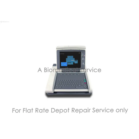 Gray and white portable medical equipment with touchscreen and keyboard for ge mac 5000 ekg system repair service flat-rate repair