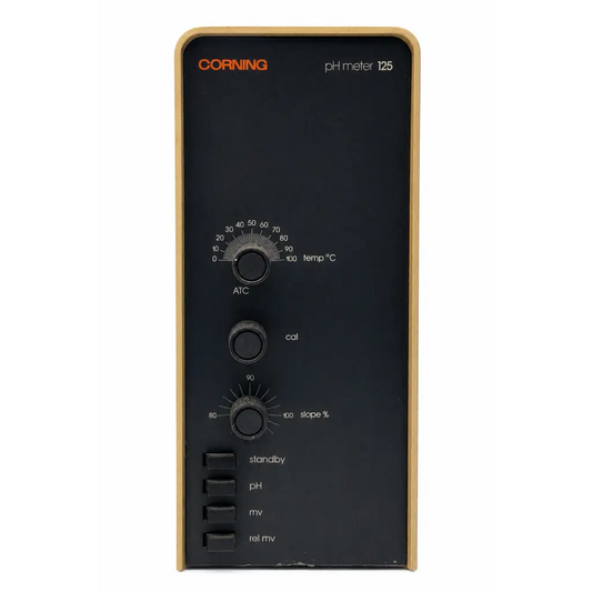 Black corning science products 125 benchtop ph mv meter with beige trim and three knobs
