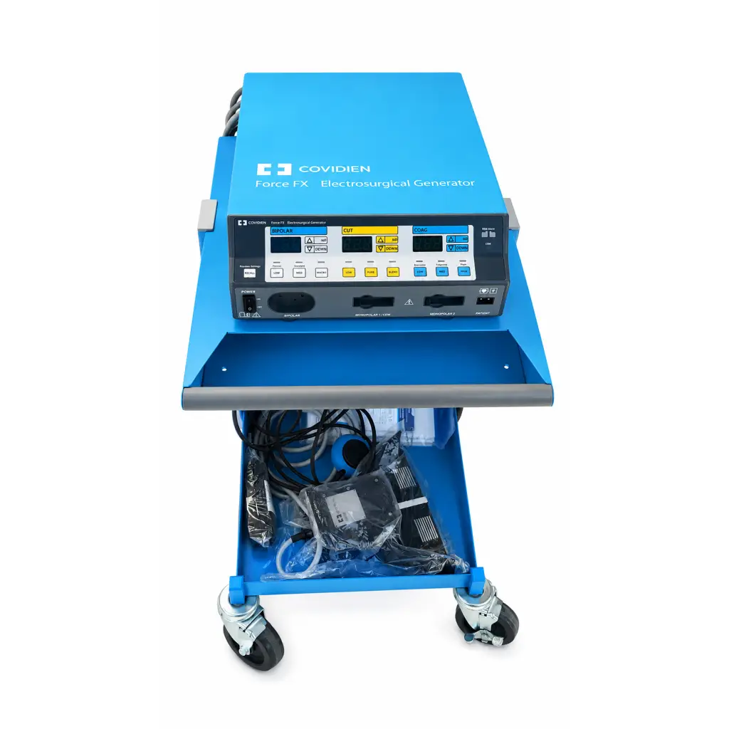 Blue covidien force fx-c electrosurgical generator with mobile cart and wheels biomed certified with accessories