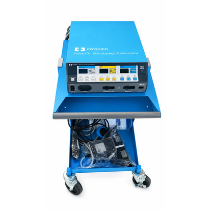 Blue covidien force fx-c electrosurgical generator with mobile cart and wheels biomed certified with accessories