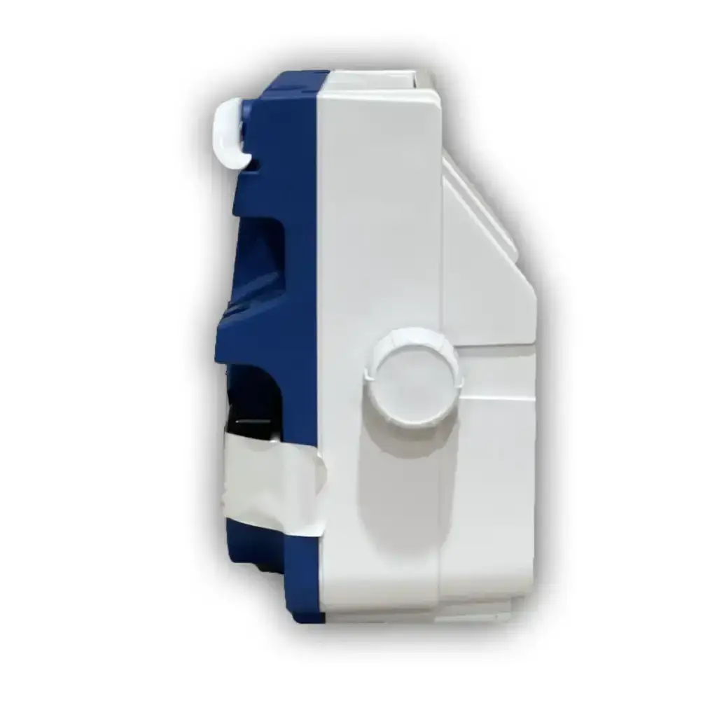 Blue and white plastic electrical outlet cover for covidien kangaroo 924 enteral feeding pump accessory