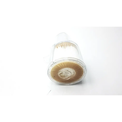 Clear plastic cylindrical air filter with beige pleated interior and circular base for covidien puritan bennett x800 expiratory filter