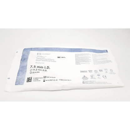 White and blue sterile packaging of covidien shiley evac trachtubes oral tracheal tube with taperguard cuff 7.0 mm