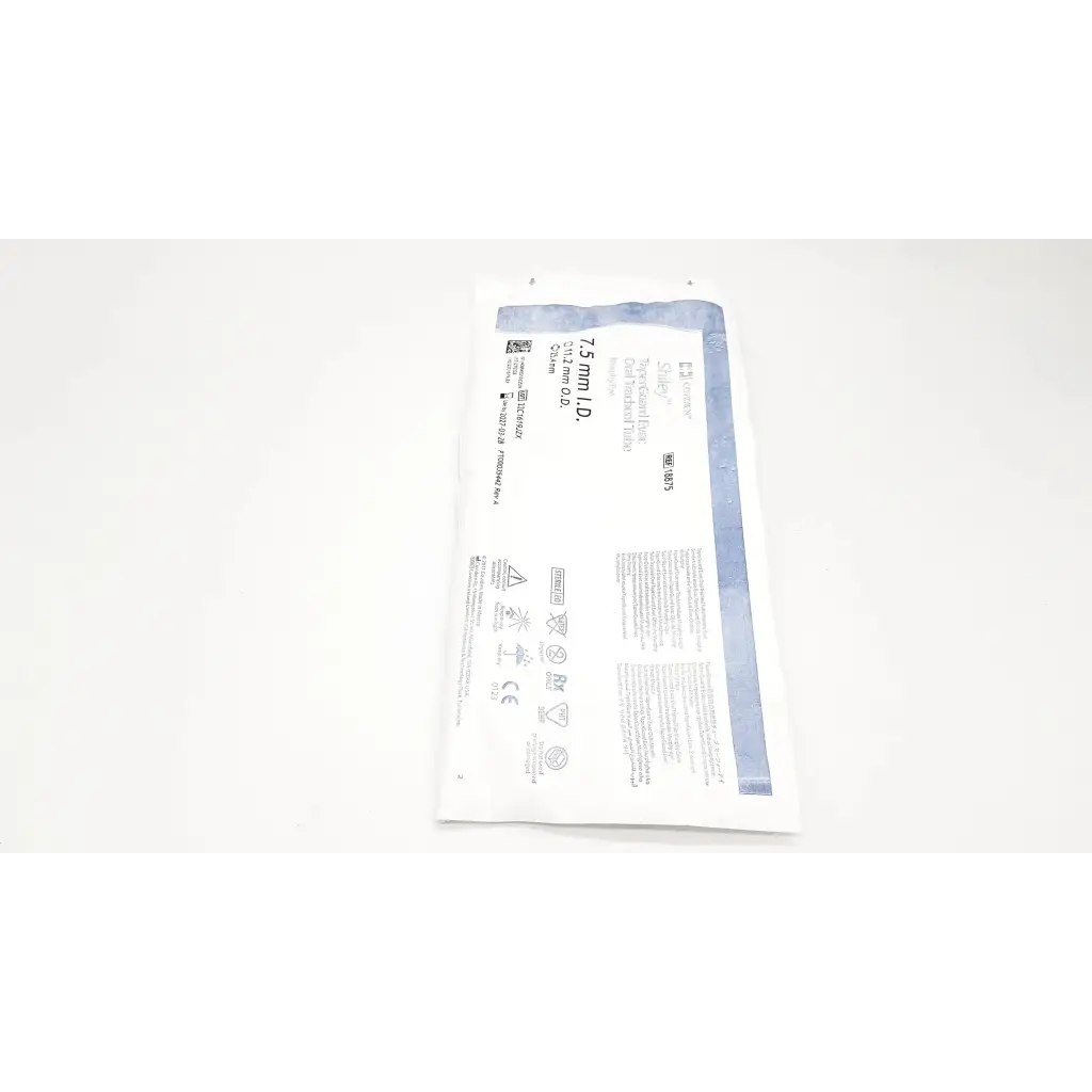 A sterile white and blue packaged 20mm x 35mm self-adhesive skin graft in covidien shiley evac trachtubes 7.0 mm