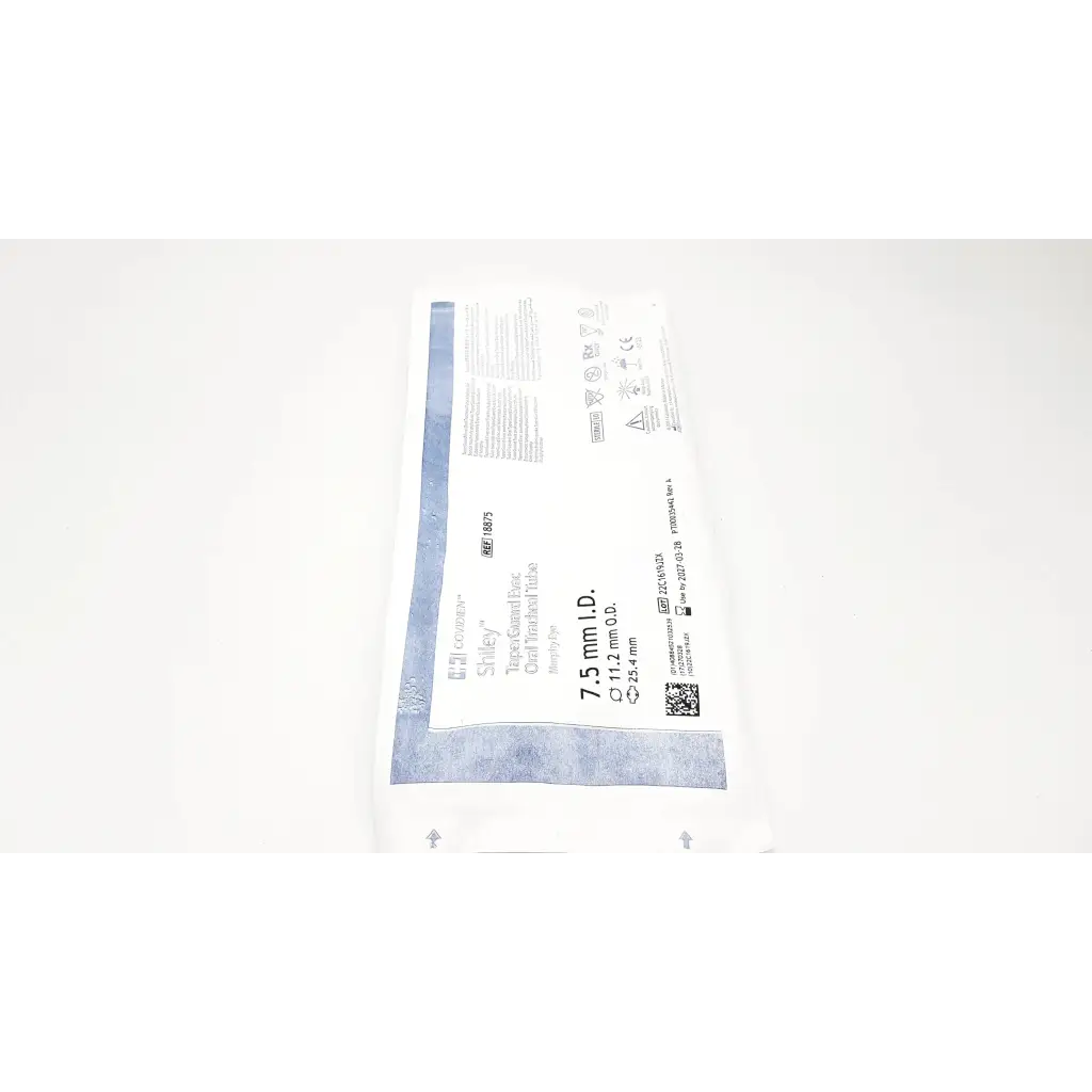 White and blue sterile packaging for covidien shiley evac trachtubes with taperguard cuff 7.0 mm medical device
