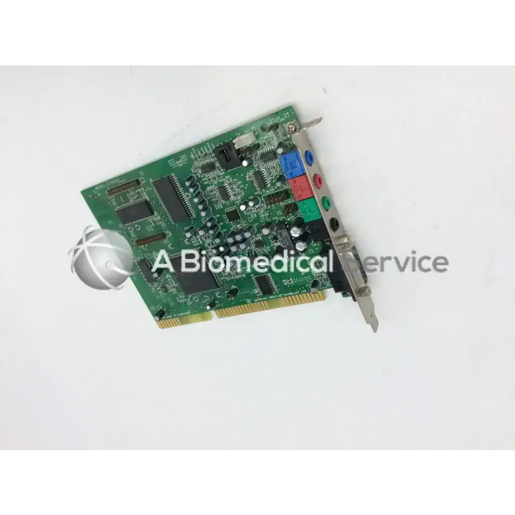Green circuit board creative labs sound blaster awe64 ct4520 audio card with colored jacks and gold-plated pci connector