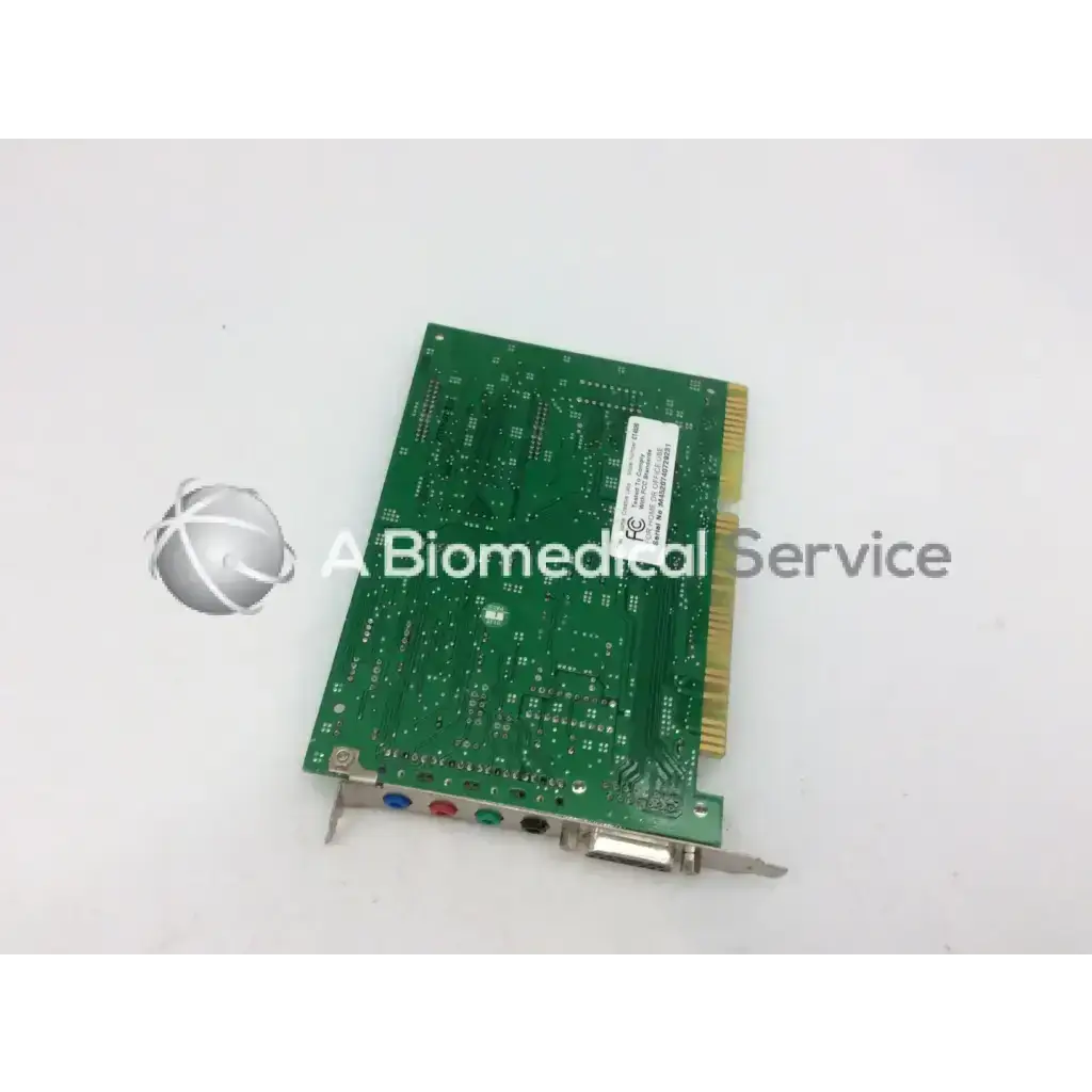 Green circuit board with gold edge connector and colored audio jacks of creative labs sound blaster awe64 ct4520 sound card