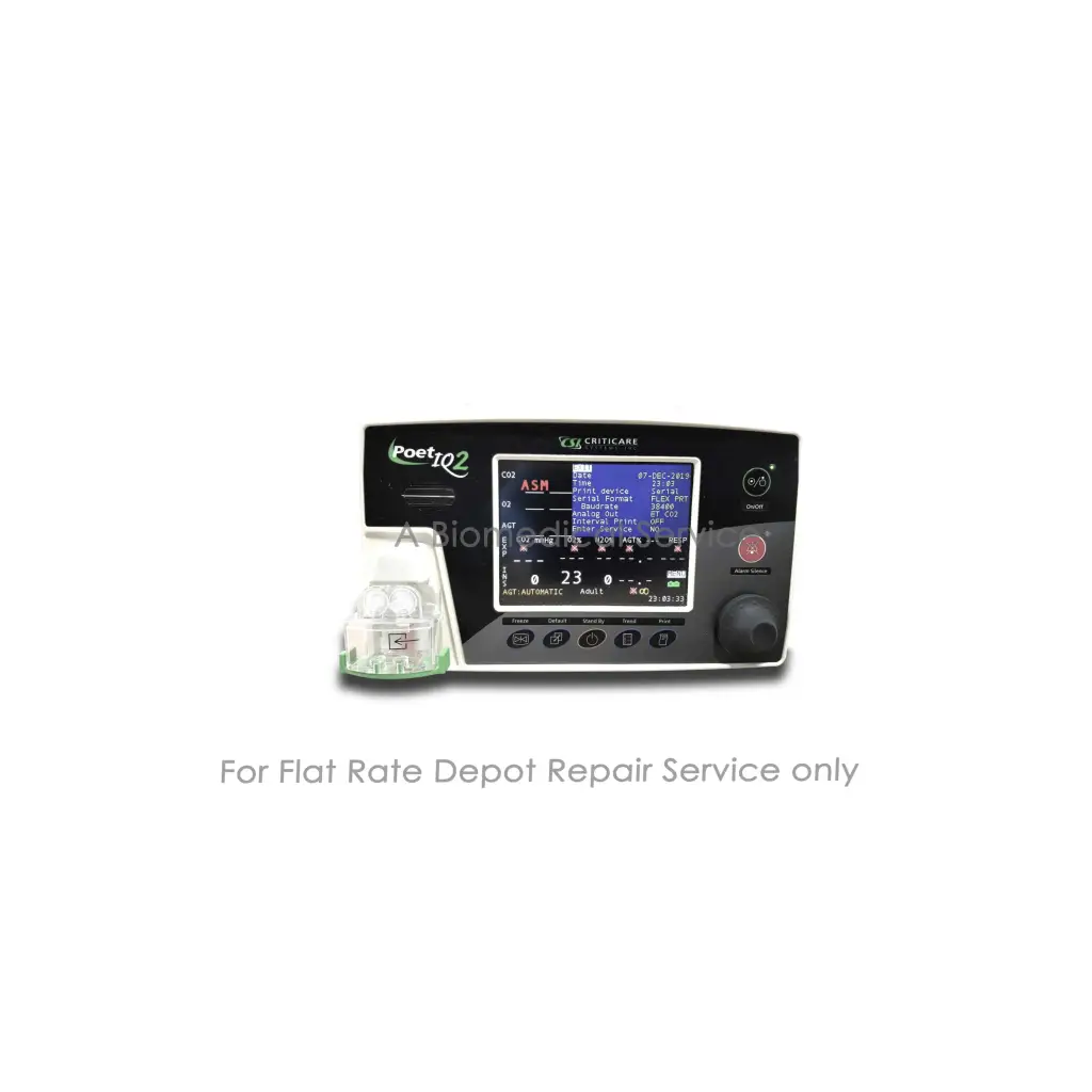 Black criticare poet iq2 8500q medical equipment with digital vital signs display and oxygen reservoir for repair service
