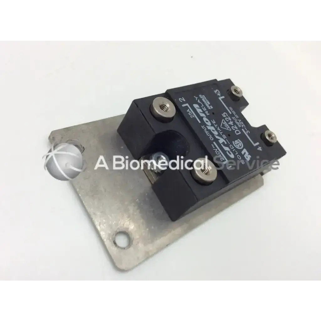 Black rectangular crydom d2425 solid-state relay 25a 240vac with silver screws and mounting plate branded clyde