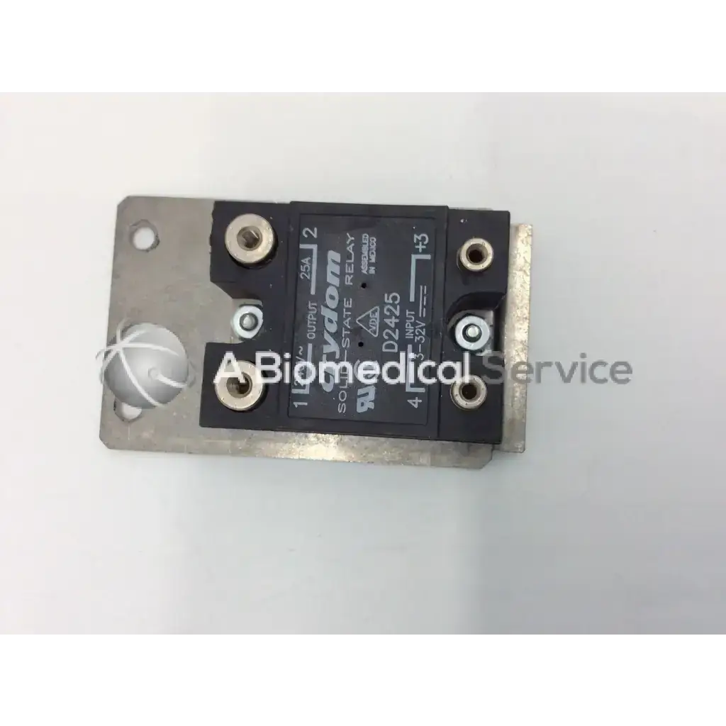 Black and silver crydom d2425 relay 25a 240vac with metallic mounting plate for solid-state electrical control