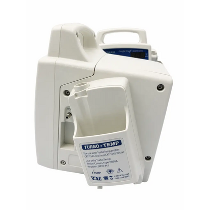White plastic turbotemp probe reader with blue label and handle for csi criticare 506nt3 patient monitor