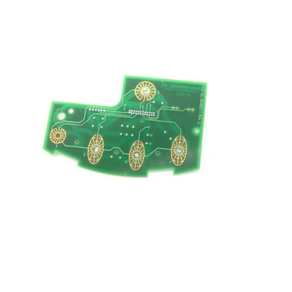 Green printed circuit board with gold circular components and copper traces for csi custom membrane keyboard replacement parts
