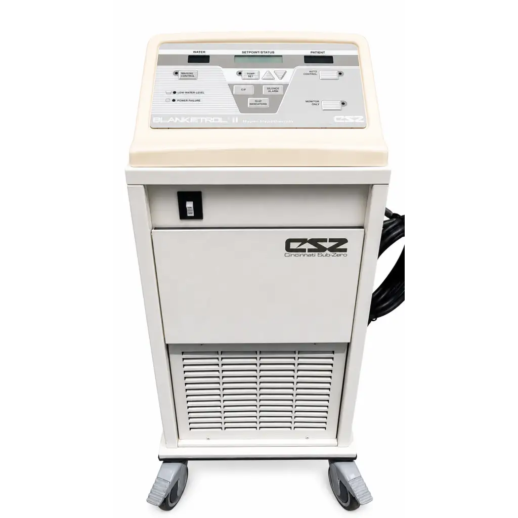 Beige biomed certified blanketrol ii 222s patient temperature management system with control panel and wheels