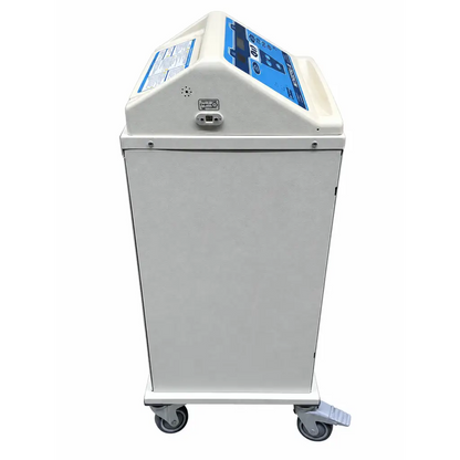 White medical-grade iv infusion pump with blue control panel and caster wheels in csz gentherm blanketrol iii system
