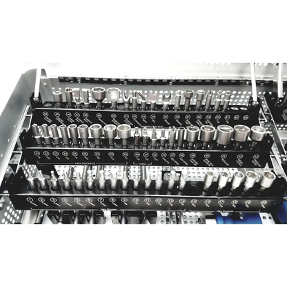 Organized metal socket set with various sizes neatly arranged in black labeled tray ctl total spin ref mks1031 missing pieces item=313