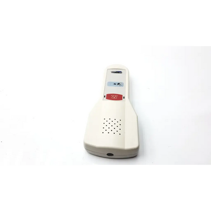 Cream-colored curbell 31802-002 hospital pillow speaker with red button and gray display panel for patient use