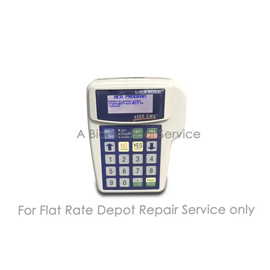 White plastic curlin medical 4000 cms device with blue screen and keypad for medical equipment repair service flat rate