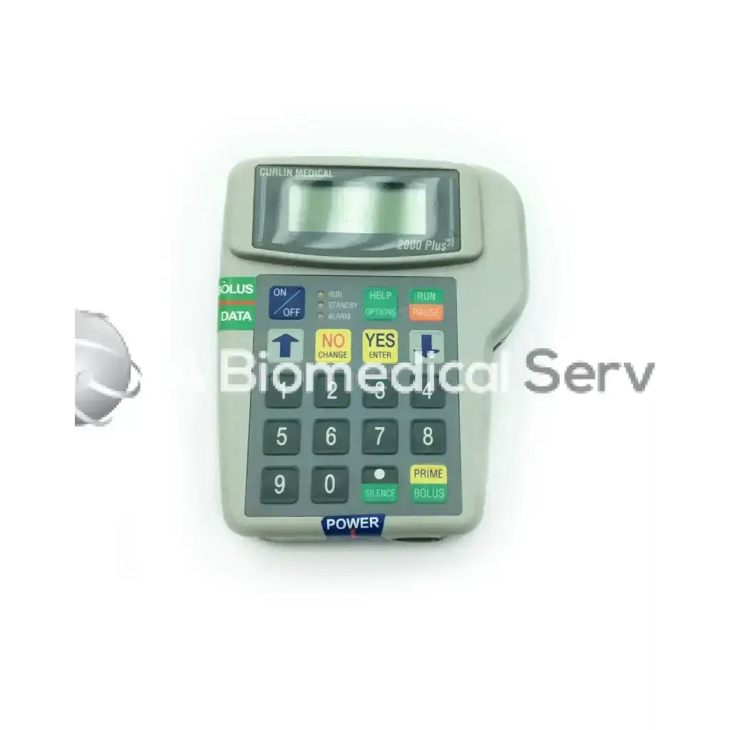 Gray curlin medical 2000 plus infusion pump handheld device with digital display and colorful function buttons