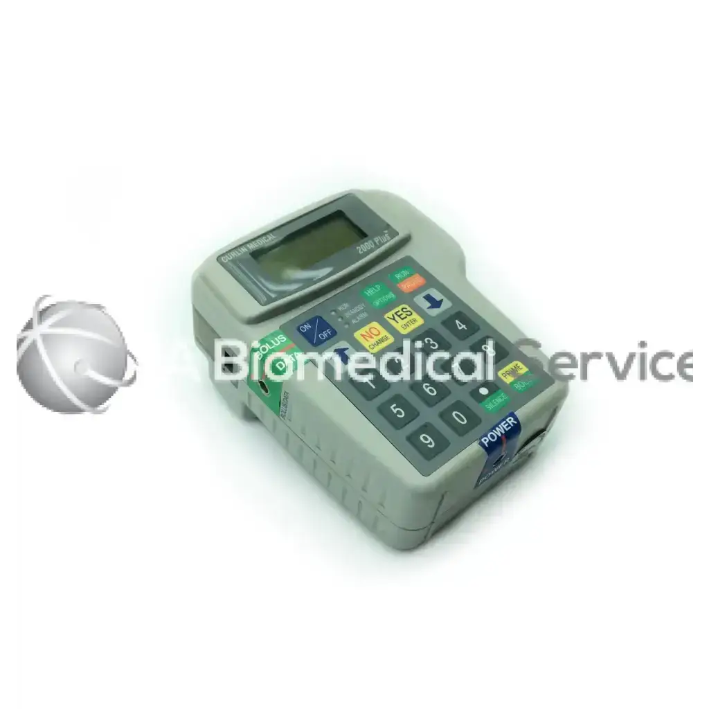 Gray handheld curlin medical 2000 plus infusion pump with small screen and colorful function buttons for precise plus infusion