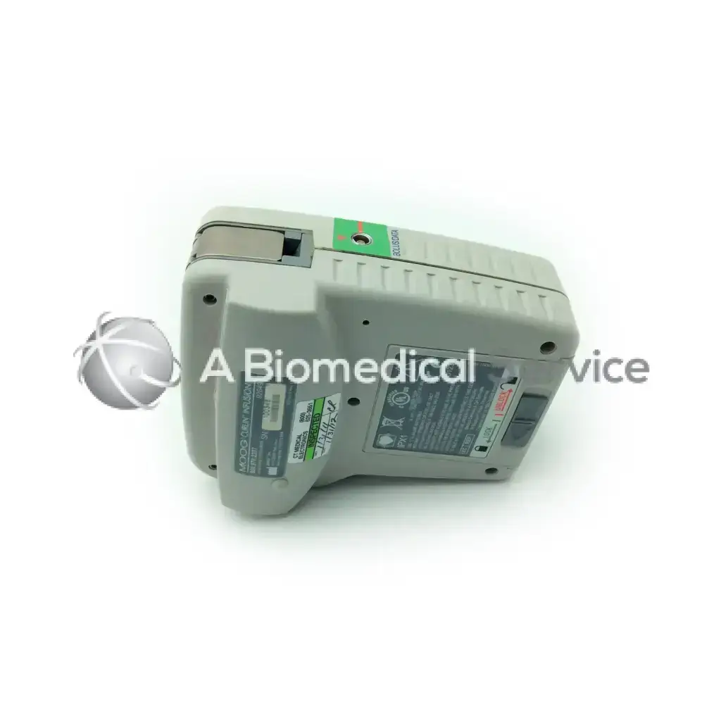 Gray plastic curlin medical 2000 plus infusion pump back panel with green label and black text for infusion use
