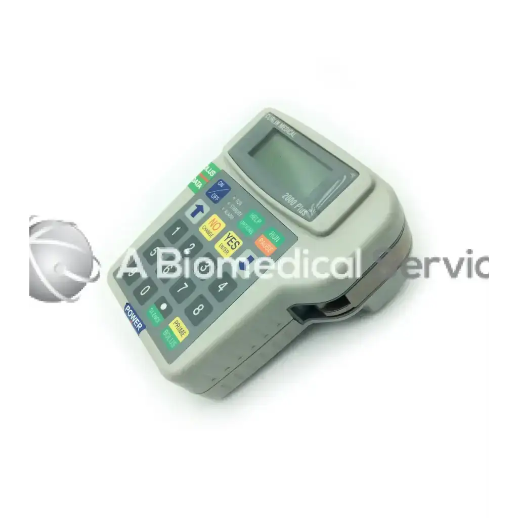 Gray plastic curlin medical 2000 plus infusion pump with small screen and colorful yes no buttons for precise dosing