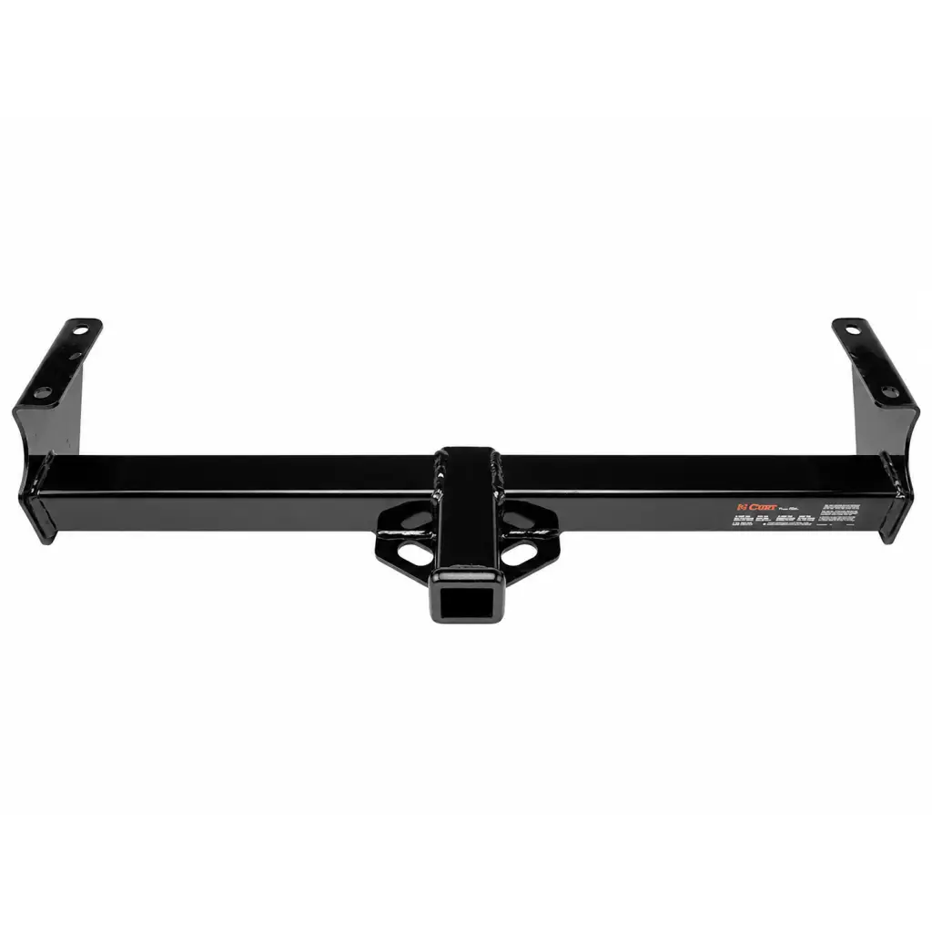 Black metal curt trailer hitch receiver with rectangular mounting plate and two side brackets 3500 lb capacity