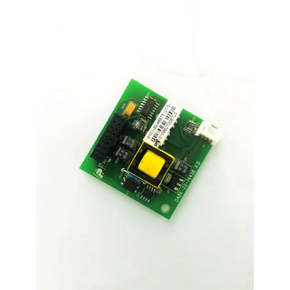 Green printed circuit board da8k-20-14438 v.d board with yellow square component and black connectors for board bbcb3-10b 22523sm