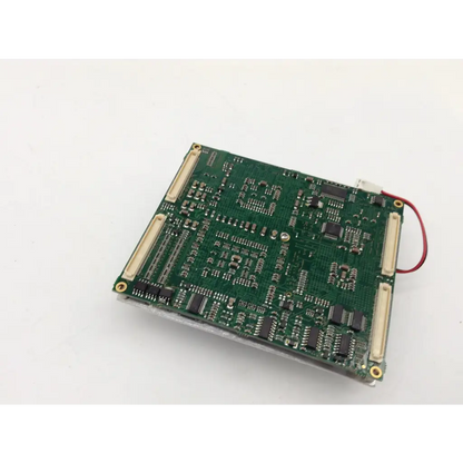 Green rectangular Dane Elec sp133-064323jg pc133u-333-5412 circuit board with black integrated circuits and gold connectors