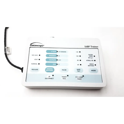 White rectangular datascope iabp trainer with light blue control panel featuring labeled buttons and settings