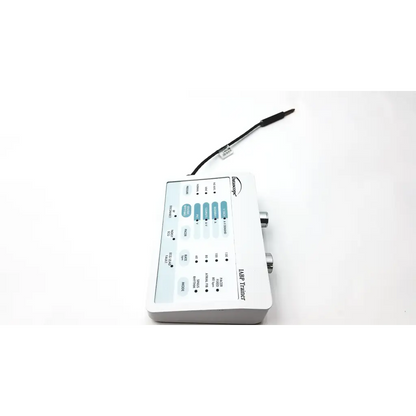White rectangular datascope iabp trainer device with labeled buttons ports and black cable for medical training use